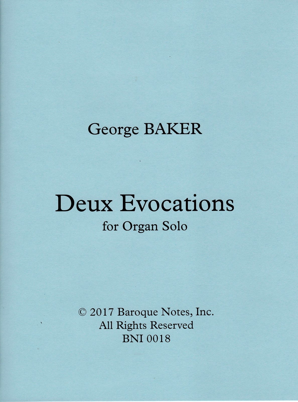 Baroque Notes Music — Deux Evocations for Organ Solo; PDF